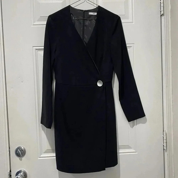 MNG MANGO Women's Black Capiz Button Wrap Dress EUR S USA 4 back zip S - Picture 1 of 10